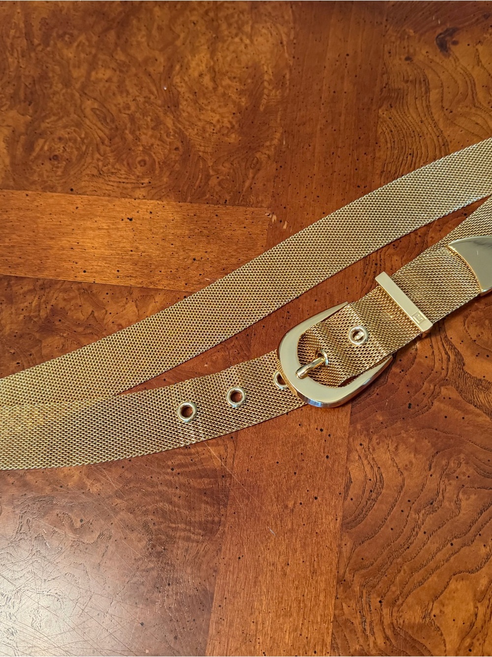 Gold Tone Metal Mesh Belt with Polished Buckle Size XL. Vintage